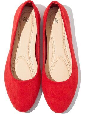 Women's Red Round Toe Ballet Flats Round Toe Ballet Flats Dressy Work Shoes